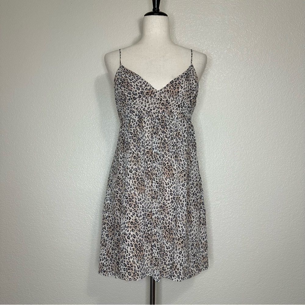 BCBGMaxAzria 100% Silk Leopard Spaghetti Strap Mini Dress